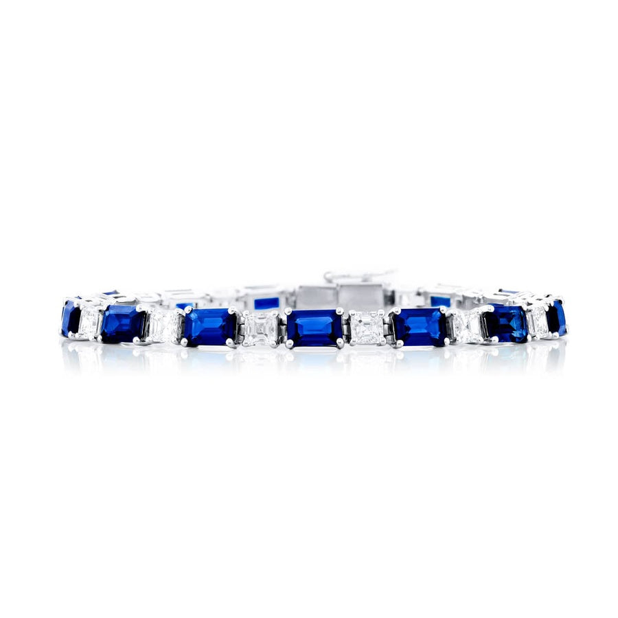 Platinum Emerald-Cut Sapphire and Diamond Bracelet
