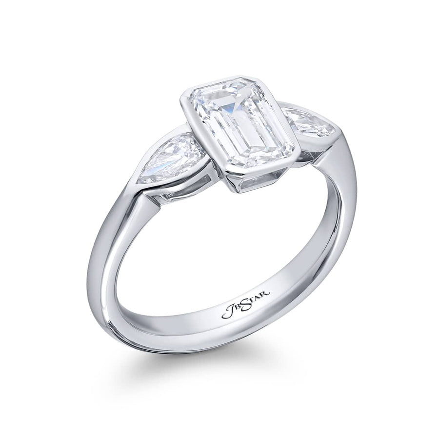 Platinum Emerald-Cut Diamond Certified Bezel Set Ring