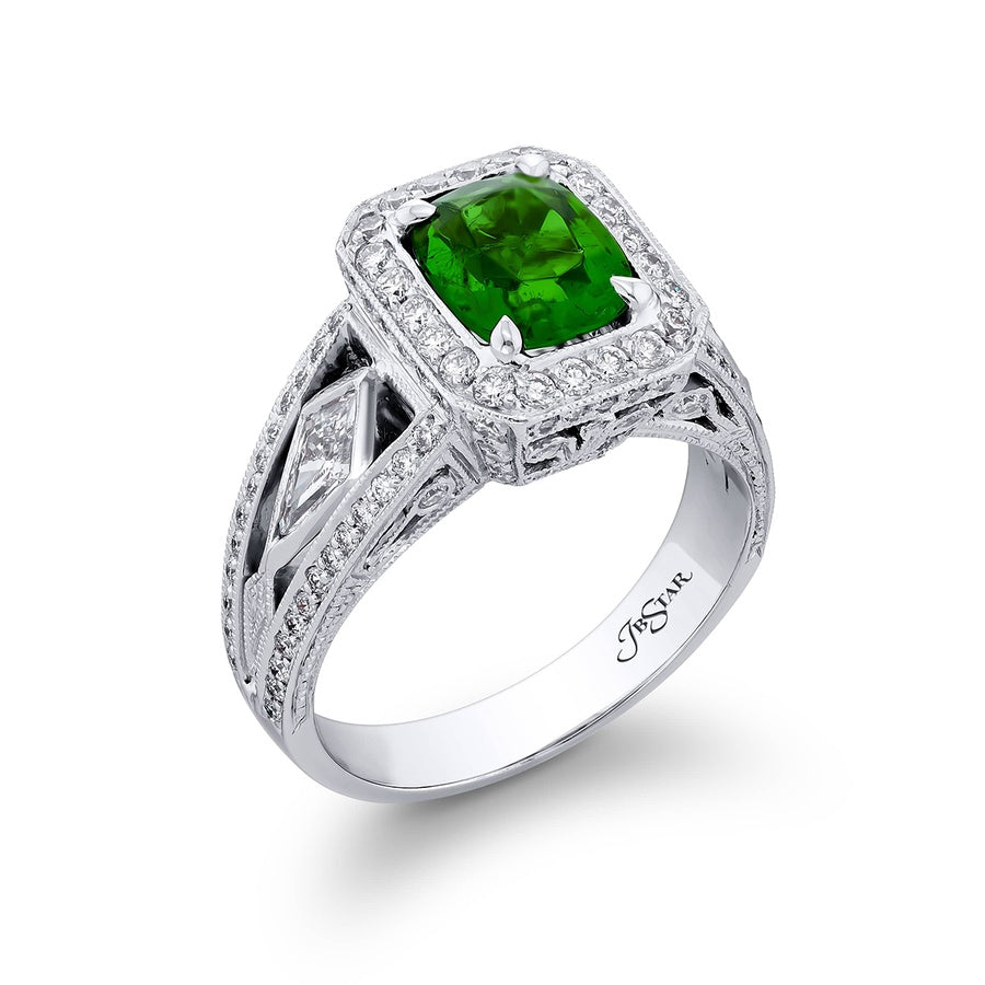 Platinum Cushion-Cut Colombian Vivid Emerald Certified Micro Pave Ring