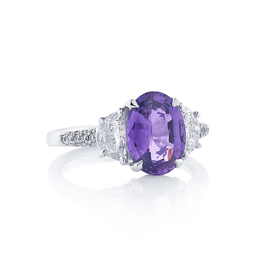 3.11ct No Heat Oval Purple Sapphire and Diamond Ring