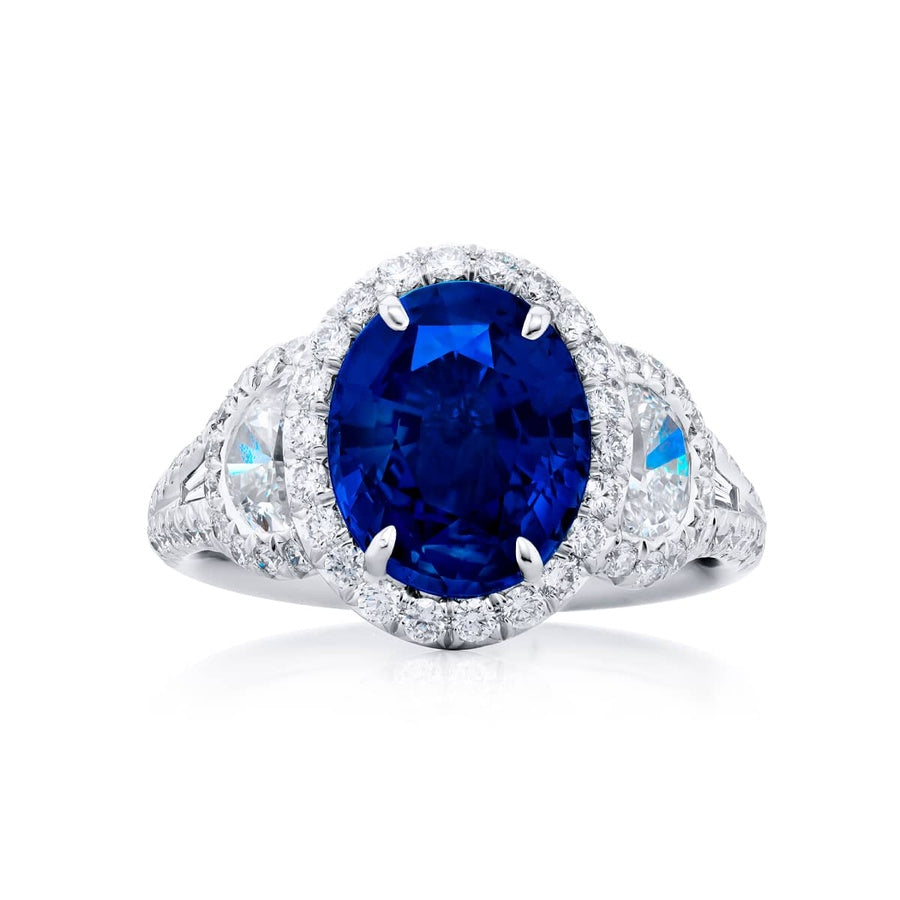Platinum Oval No-Heat Sapphire Certified Micro Pave Ring