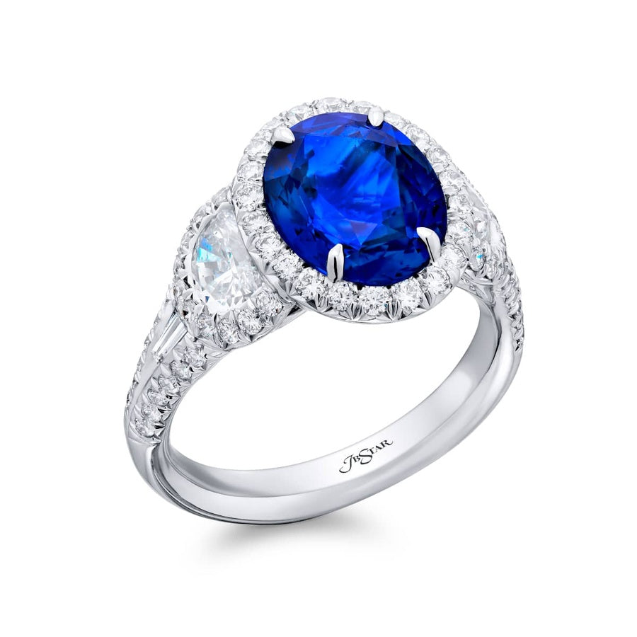 Platinum Oval No-Heat Sapphire Certified Micro Pave Ring