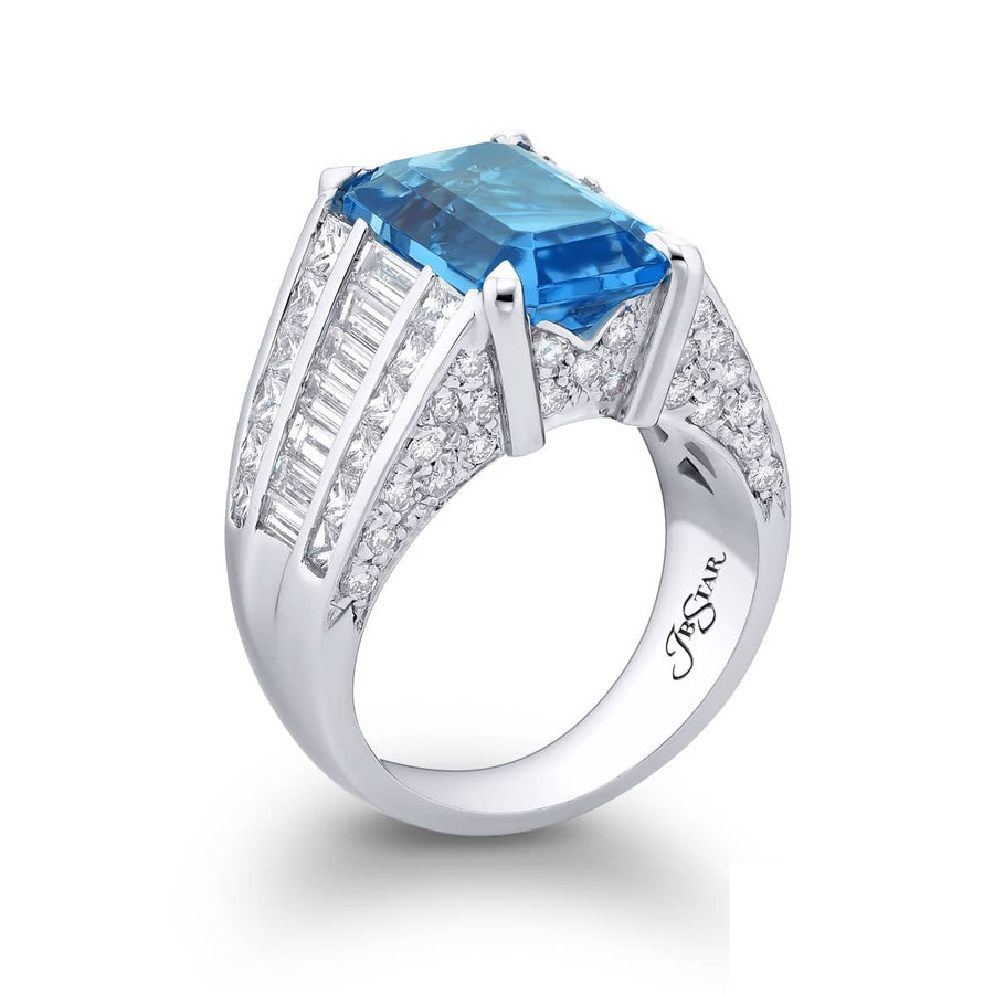 Platinum Emerald-Cut Aquamarine Micro Pave Ring
