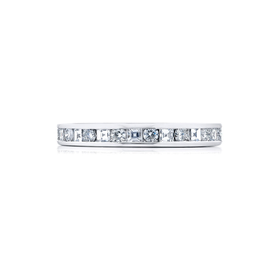 Platinum Square Emerald-Cut and Round Diamond Channel Set Eternity Band