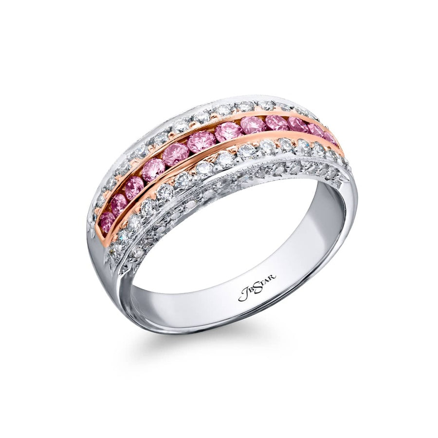 Platinum and 18K Pink Gold Round Diamond Single-Row Micro Pave Band