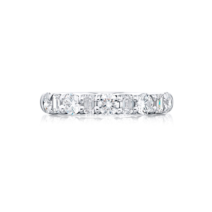 Platinum Emerald-Cut and Round Diamond Single-Row Band