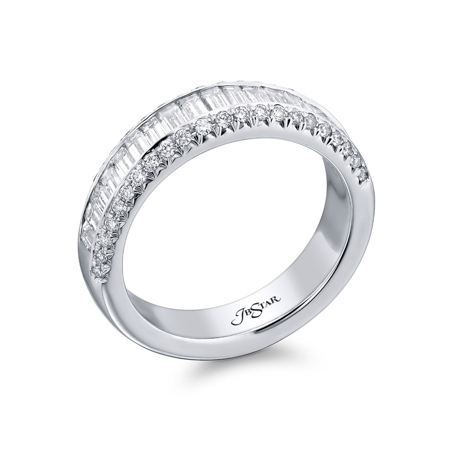 Platinum Straight Baguette Diamond Single-Row Channel Set Micro Pave Band