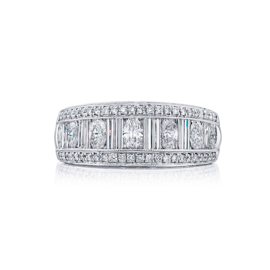 Platinum Marquise Diamond Single-Row Channel Set Micro Pave Band