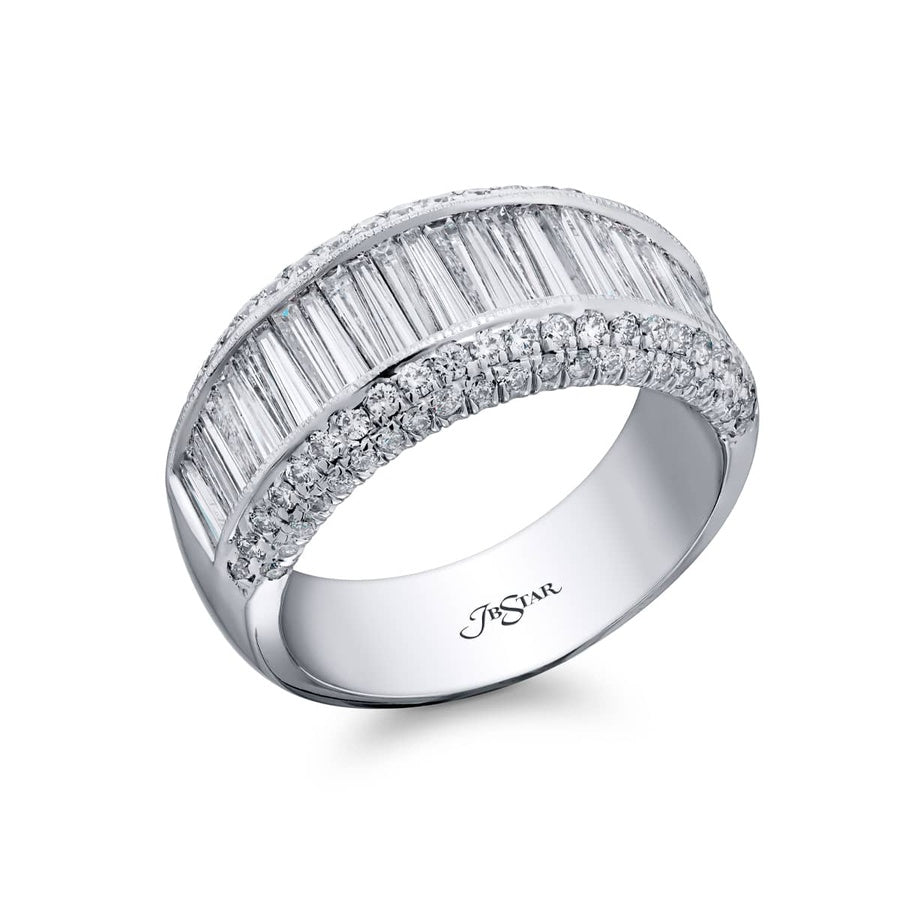 Platinum Tapered Baguette Diamond Single-Row Channel Set Micro Pave Band