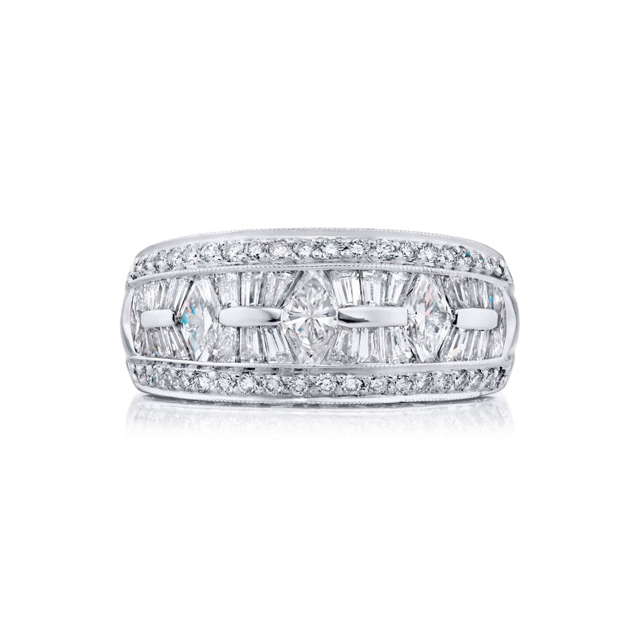 Platinum Marquise Diamond Single-Row Channel Set Micro Pave Band