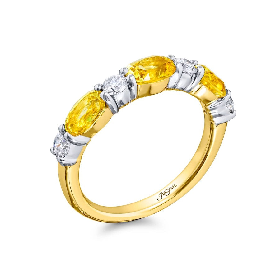 18K Yellow Gold Oval Yellow Sapphire and Round Diamond Single-Row Band