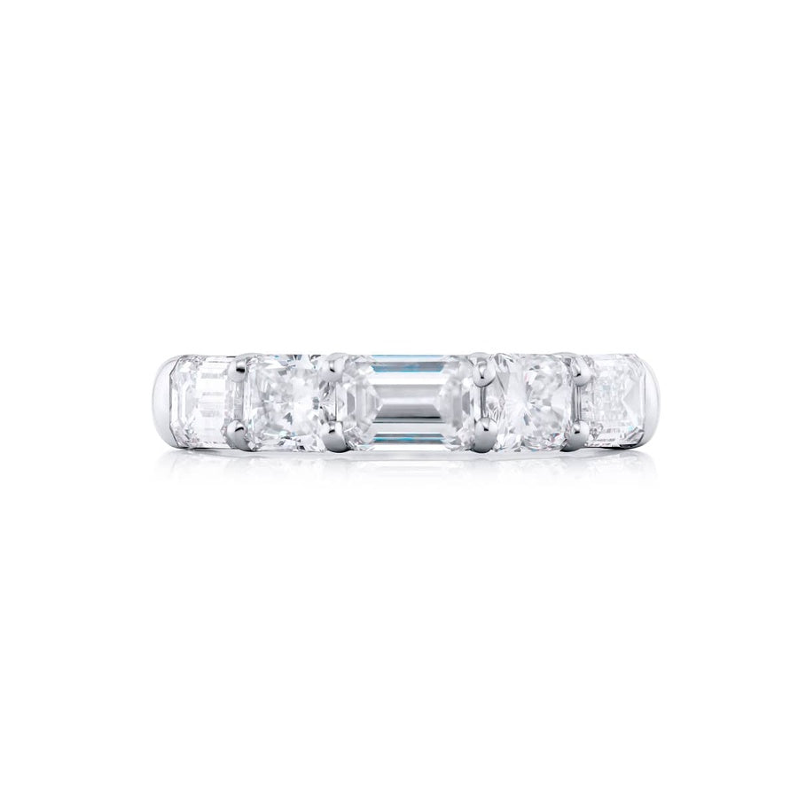 Platinum Emerald-Cut and Radiant-Cut Diamond Single-Row East-West Band