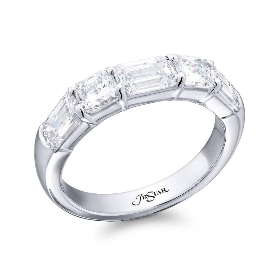 Platinum Emerald-Cut and Radiant-Cut Diamond Single-Row East-West Band
