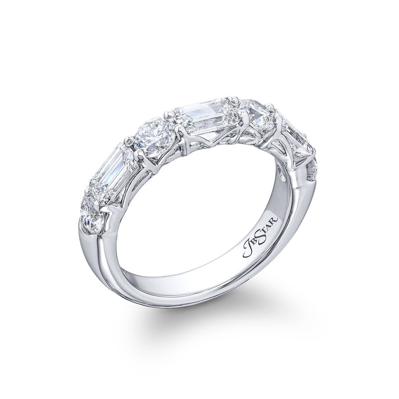 Platinum Emerald-Cut and Round Diamond Single-Row East-West Band