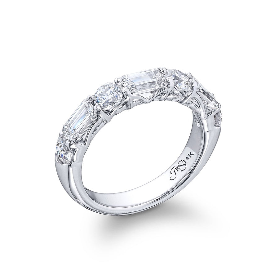Platinum Emerald-Cut and Round Diamond Single-Row East-West Band