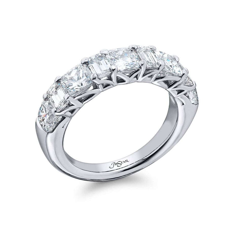 Platinum Cushion-Cut and Emerald-Cut Diamond Single-Row Band