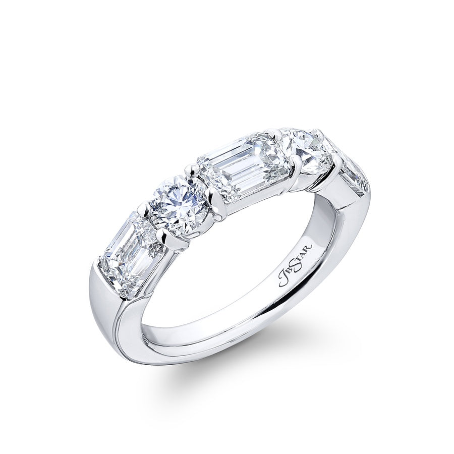 Platinum Emerald-Cut and Round Diamond Single-Row East-West Band