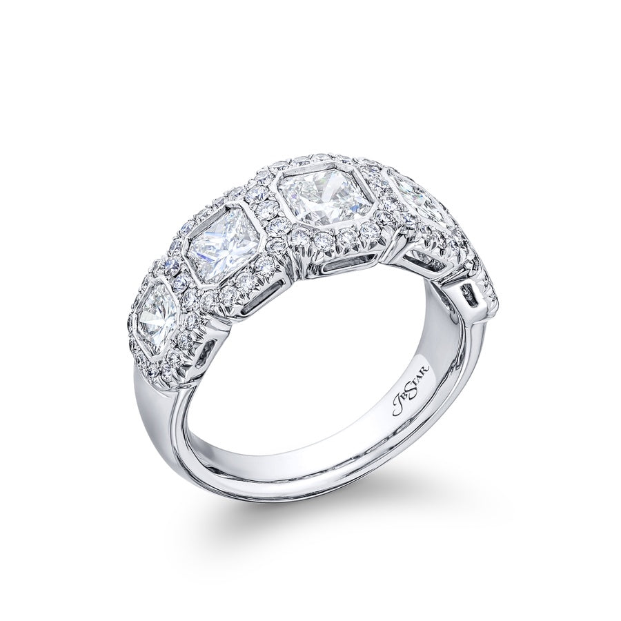 Platinum Radiant-Cut Diamond Single-Row Bezel Set Micro Pave Band