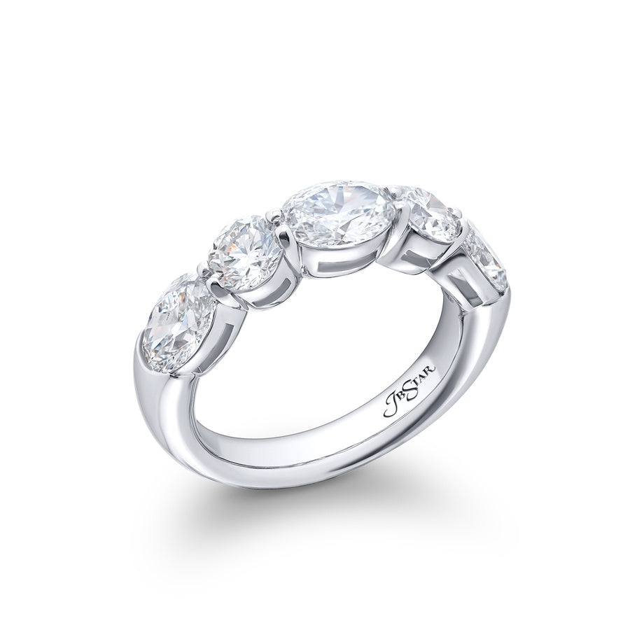 Platinum Oval and Round Diamond Single-Row East-West Band