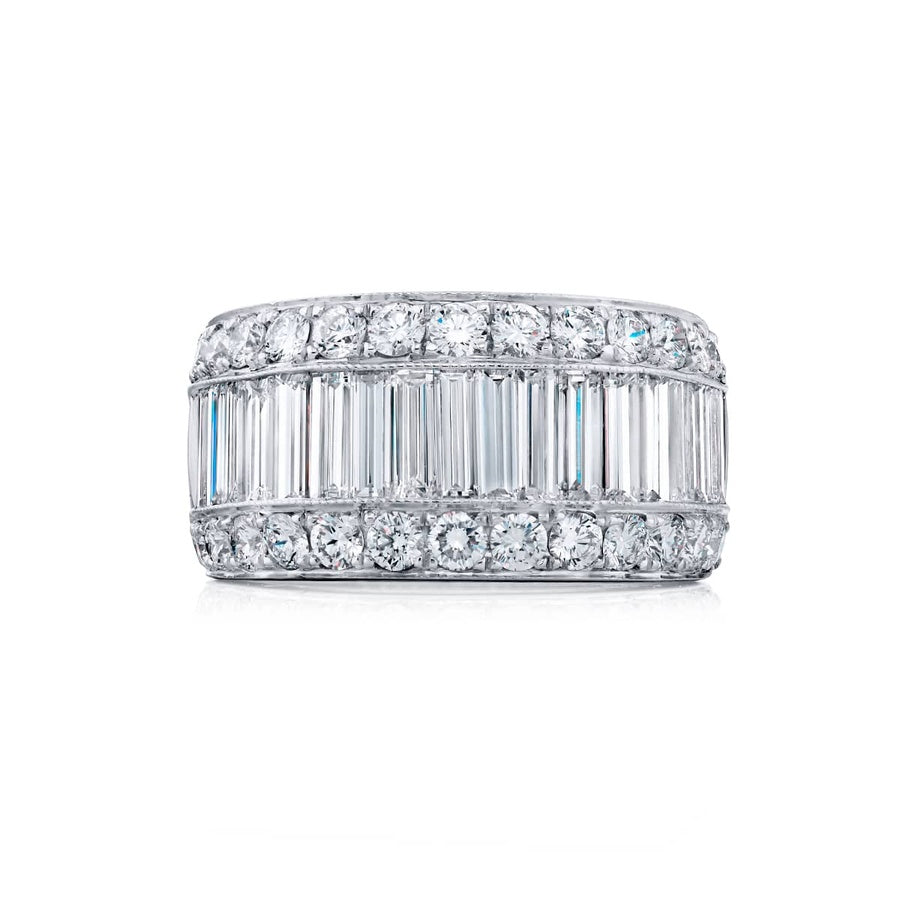 Platinum Straight Baguette Diamond Single-Row Channel Set Micro Pave Band