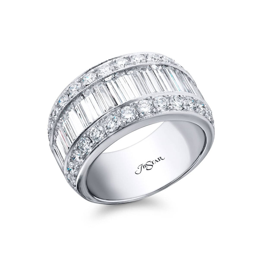 Platinum Straight Baguette Diamond Single-Row Channel Set Micro Pave Band