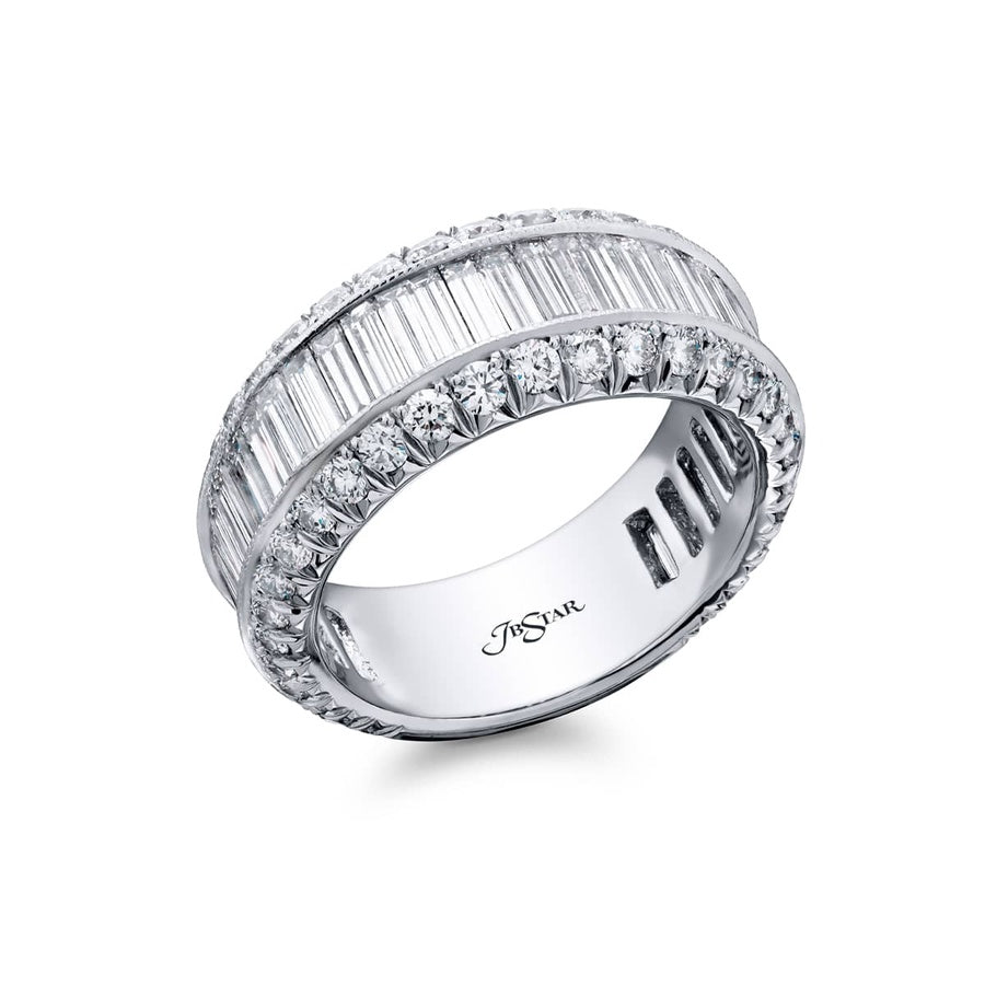 Platinum Straight Baguette Diamond Single-Row Channel Set Micro Pave Band