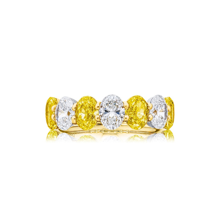 18K Yellow Gold Oval Fancy Yellow Diamond Single-Row Band