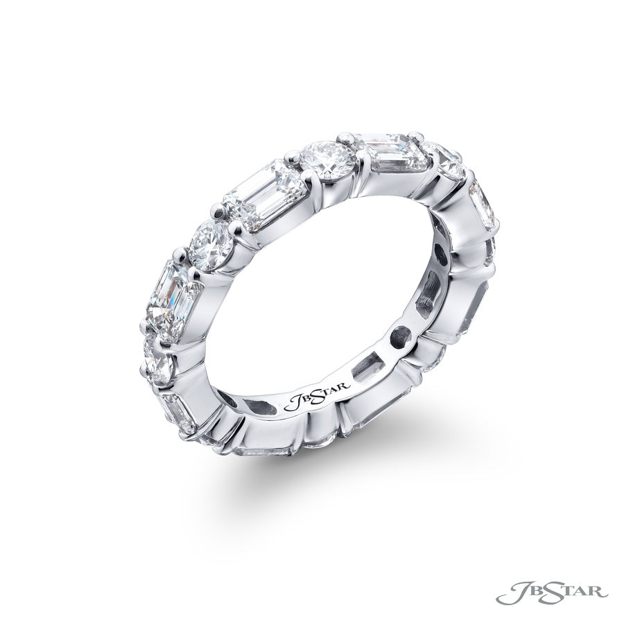 Platinum Emerald-Cut and Round Diamond Eternity Band