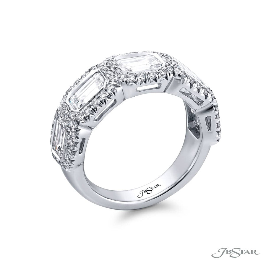 Platinum Emerald-Cut Diamond Single-Row Bezel Set Micro Pave East-West Band