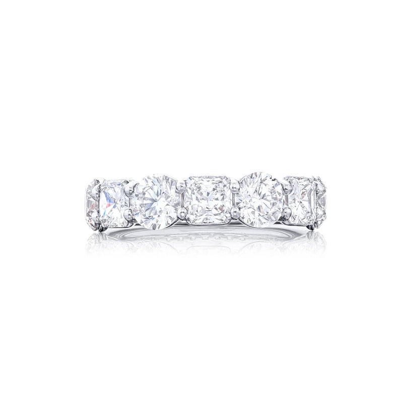 Platinum Radiant-Cut and Round Diamond Single-Row Band