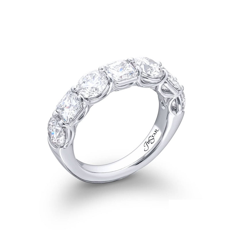 Platinum Radiant-Cut and Round Diamond Single-Row Band