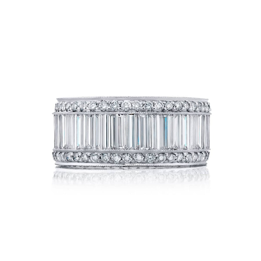 Platinum Straight Baguette Diamond Single-Row Channel Set Micro Pave Band