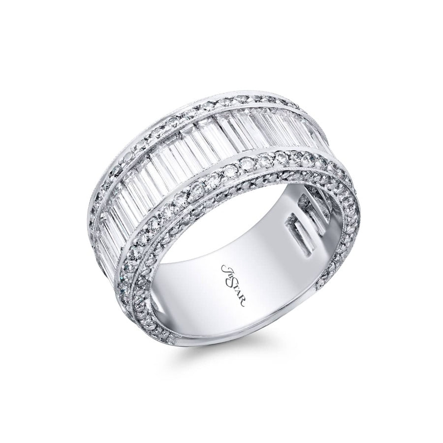 Platinum Straight Baguette Diamond Single-Row Channel Set Micro Pave Band