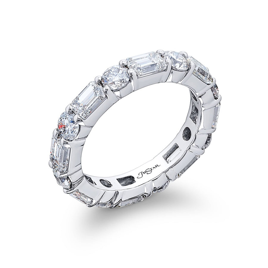 Platinum Emerald-Cut and Round Diamond Eternity Band