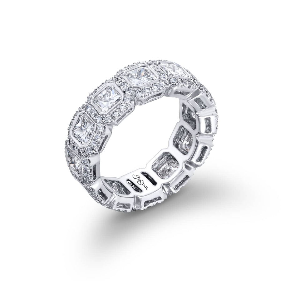 Platinum Radiant-Cut Diamond Bezel Set Eternity Band