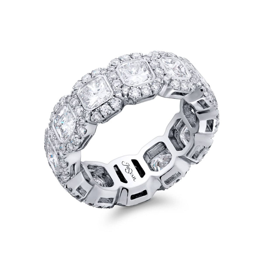 Platinum Radiant-Cut Diamond Micro Pave Bezel Set Eternity Band