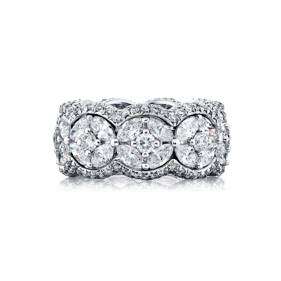 Platinum Marquise and Round Diamond Bezel Set Eternity Band