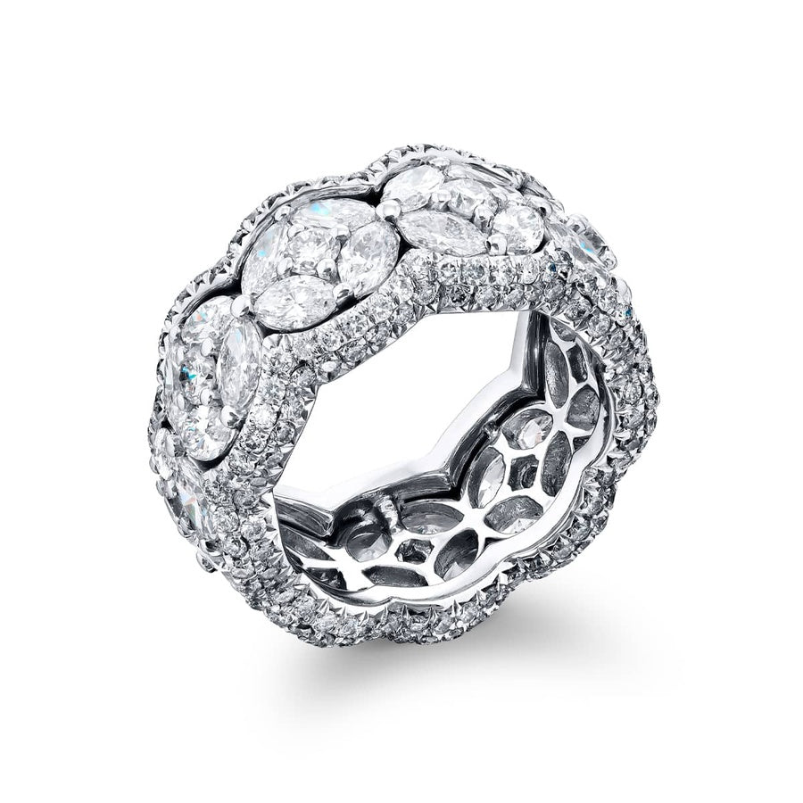 Platinum Marquise and Round Diamond Bezel Set Eternity Band
