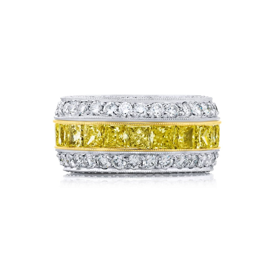 Platinum and 18K Yellow Gold Princess-Cut Fancy Yellow Diamond Micro Pave Eternity Band