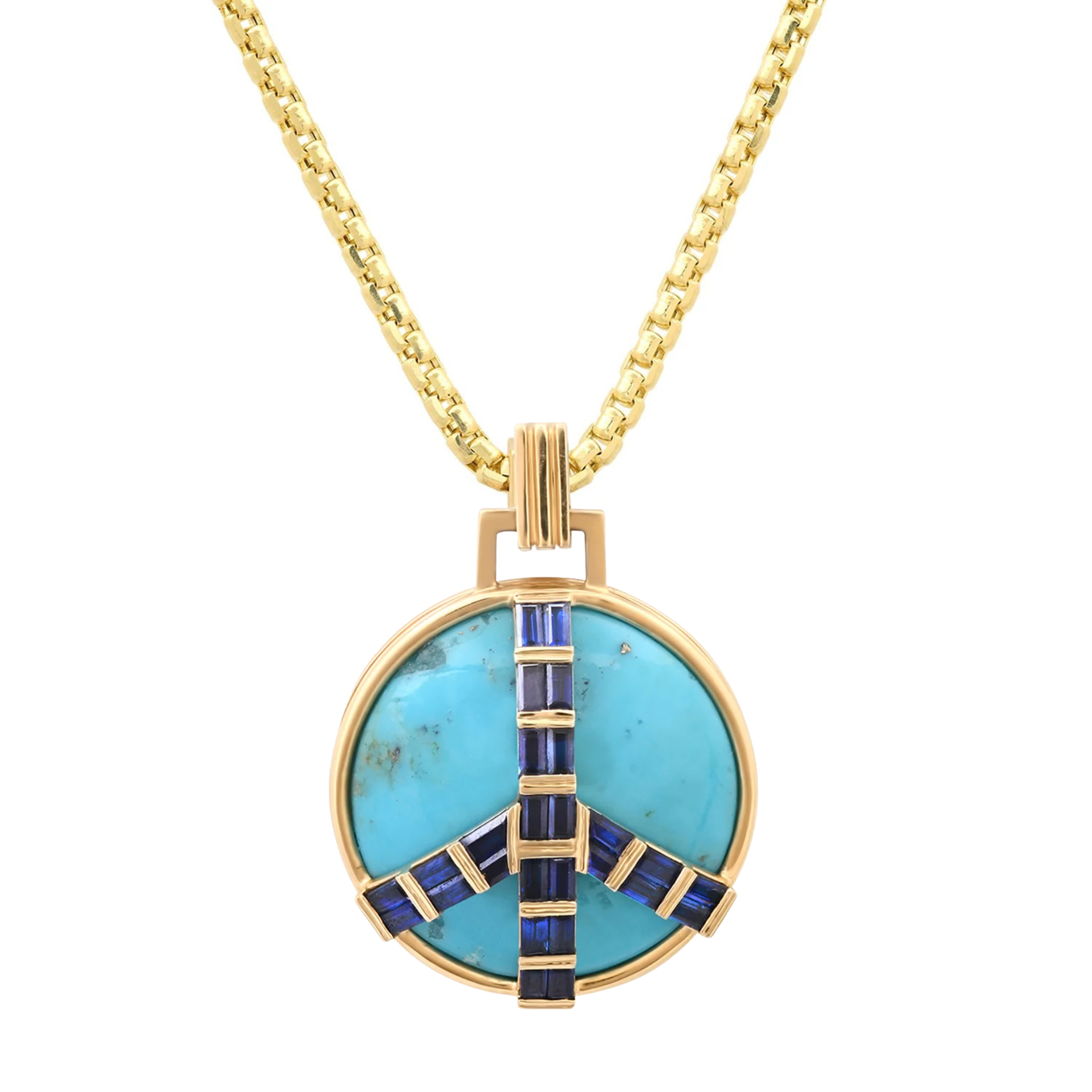 Midsize Peace Pendant in Turquoise and Blue Sapphire