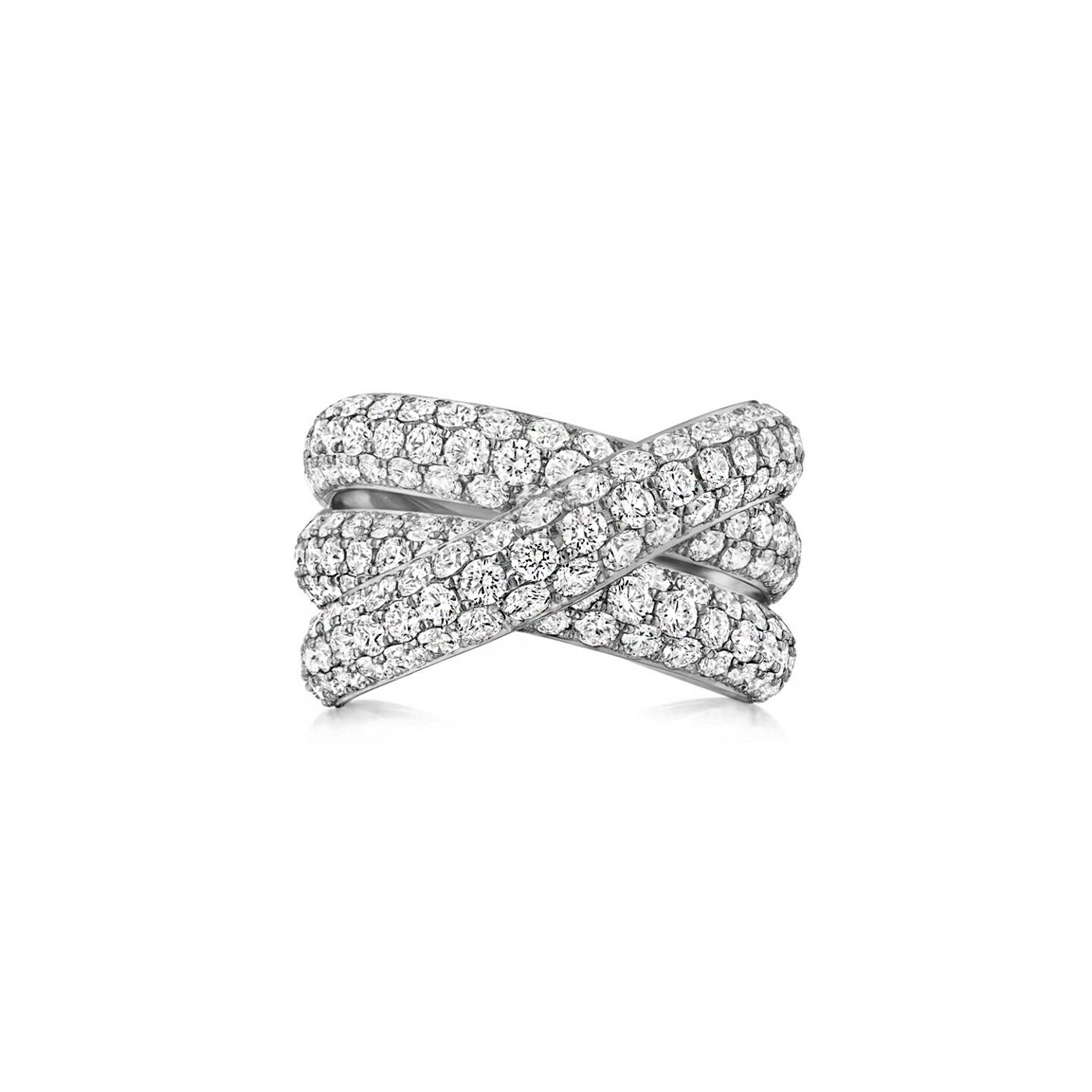 Three-Row Crossover Ring with Pavé Diamonds