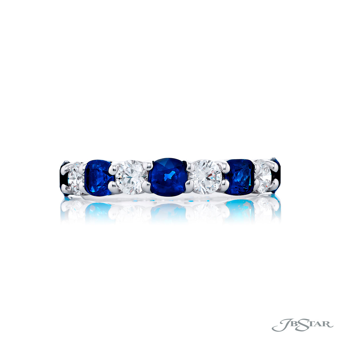 Alternating Cushion Sapphire and Round Diamond Half-Band