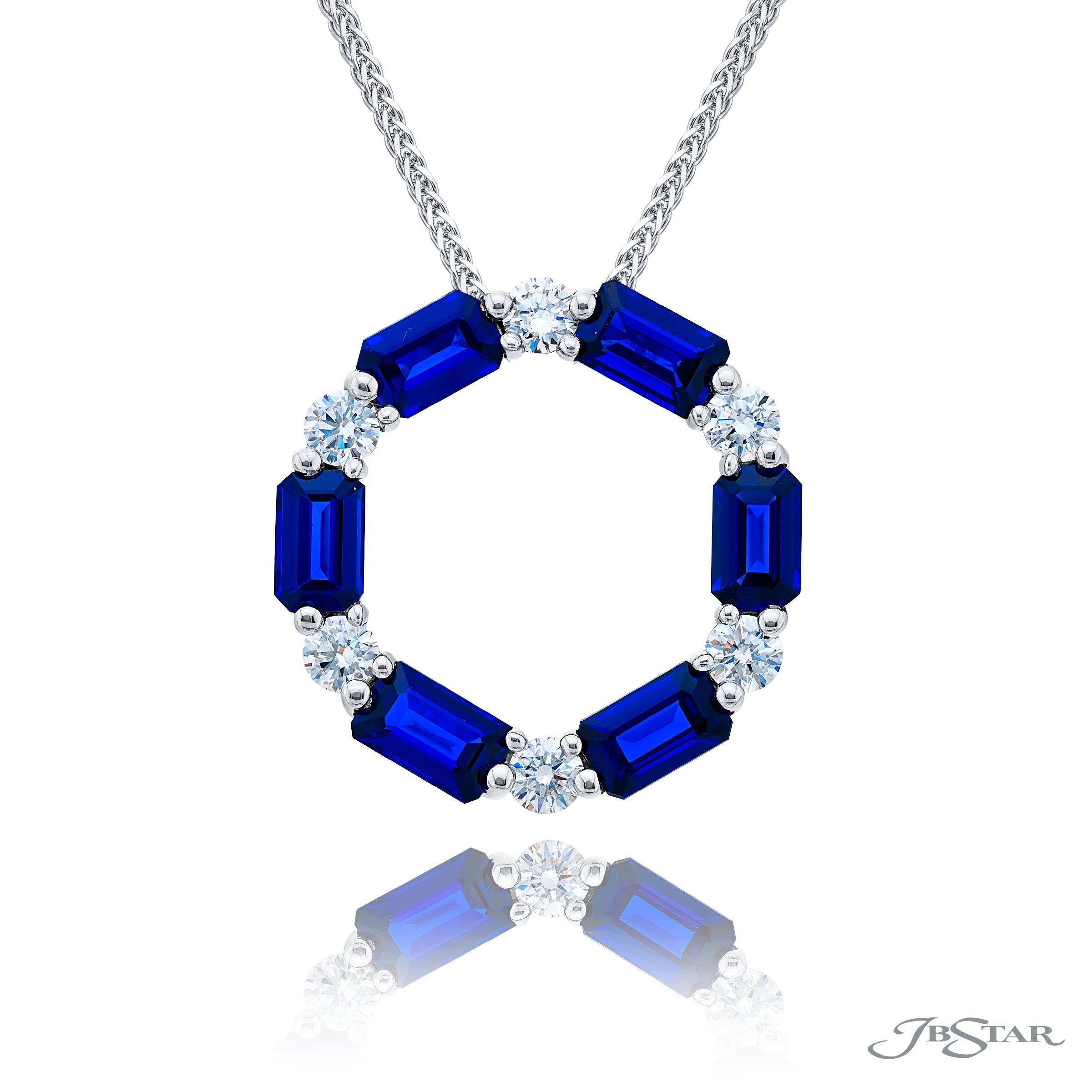 Blue Sapphire and Diamond Circle Pendant Necklace
