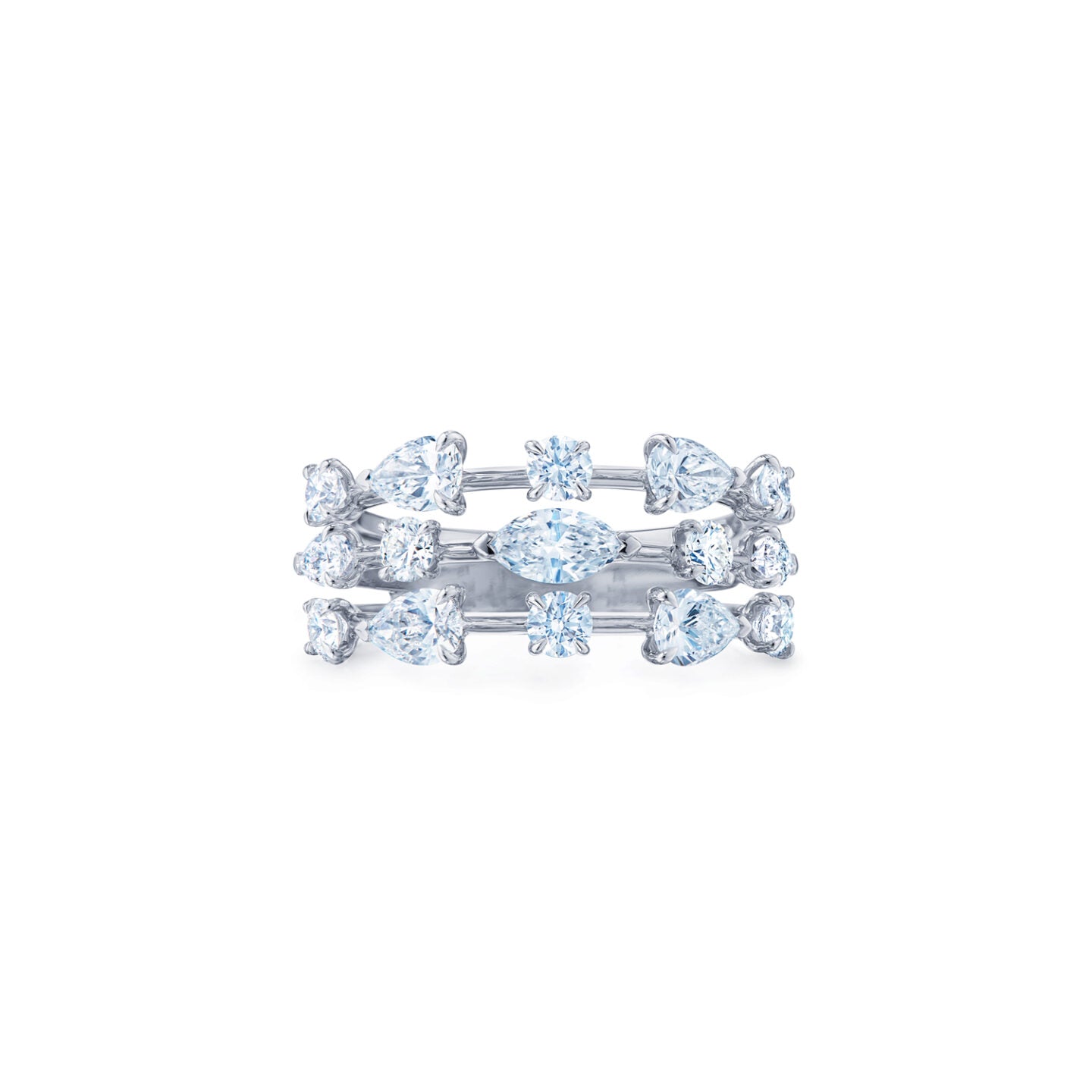 Starry Night Three-Row Ring with Mixed Shape Diamonds