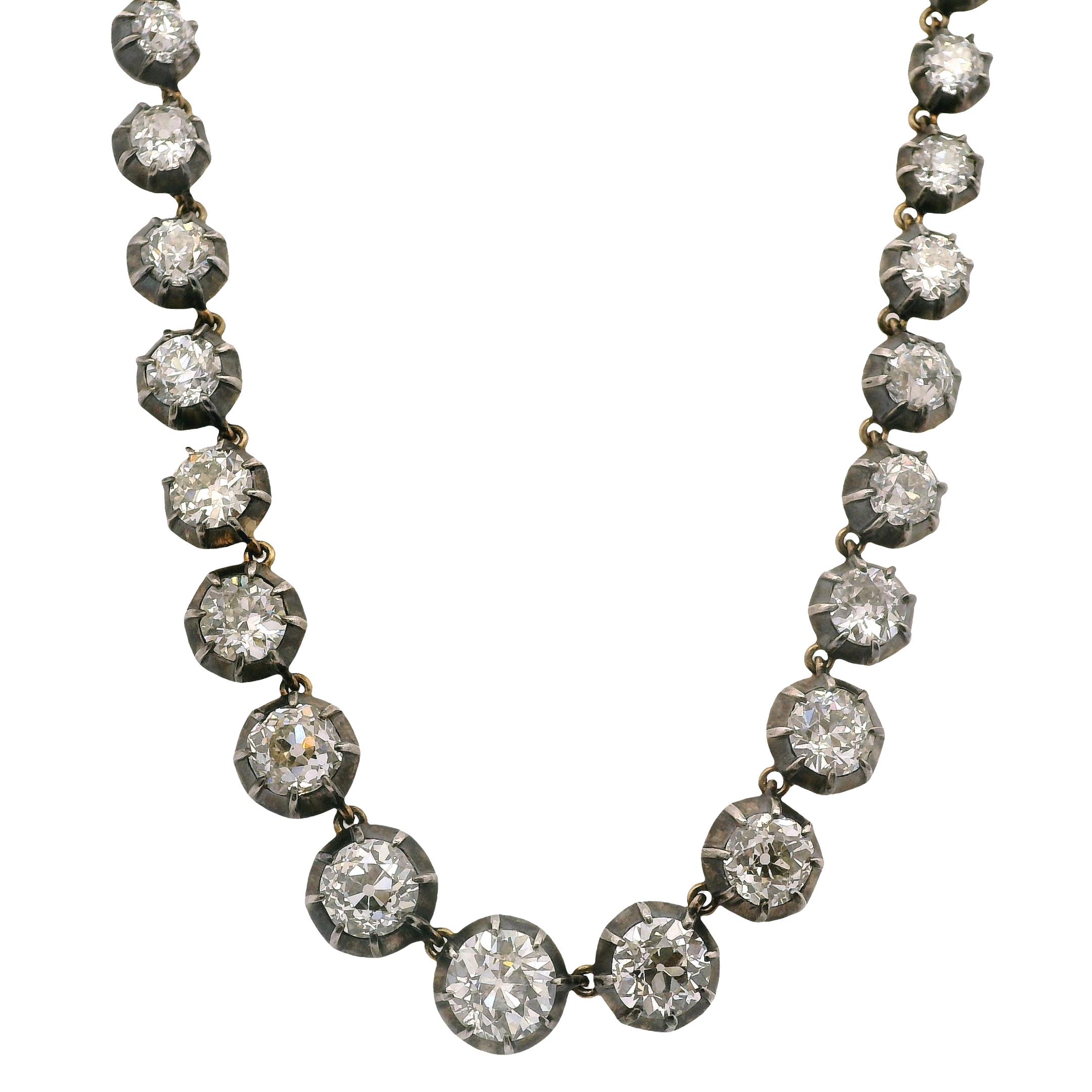 Vintage Victorian Round Collet Diamond Riviera Necklace