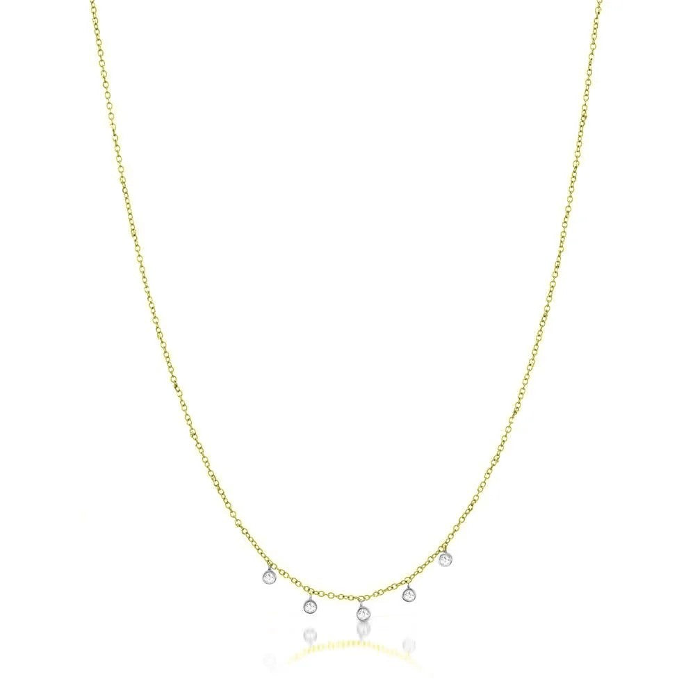 Yellow Gold Necklace with 5 Diamond Bezel