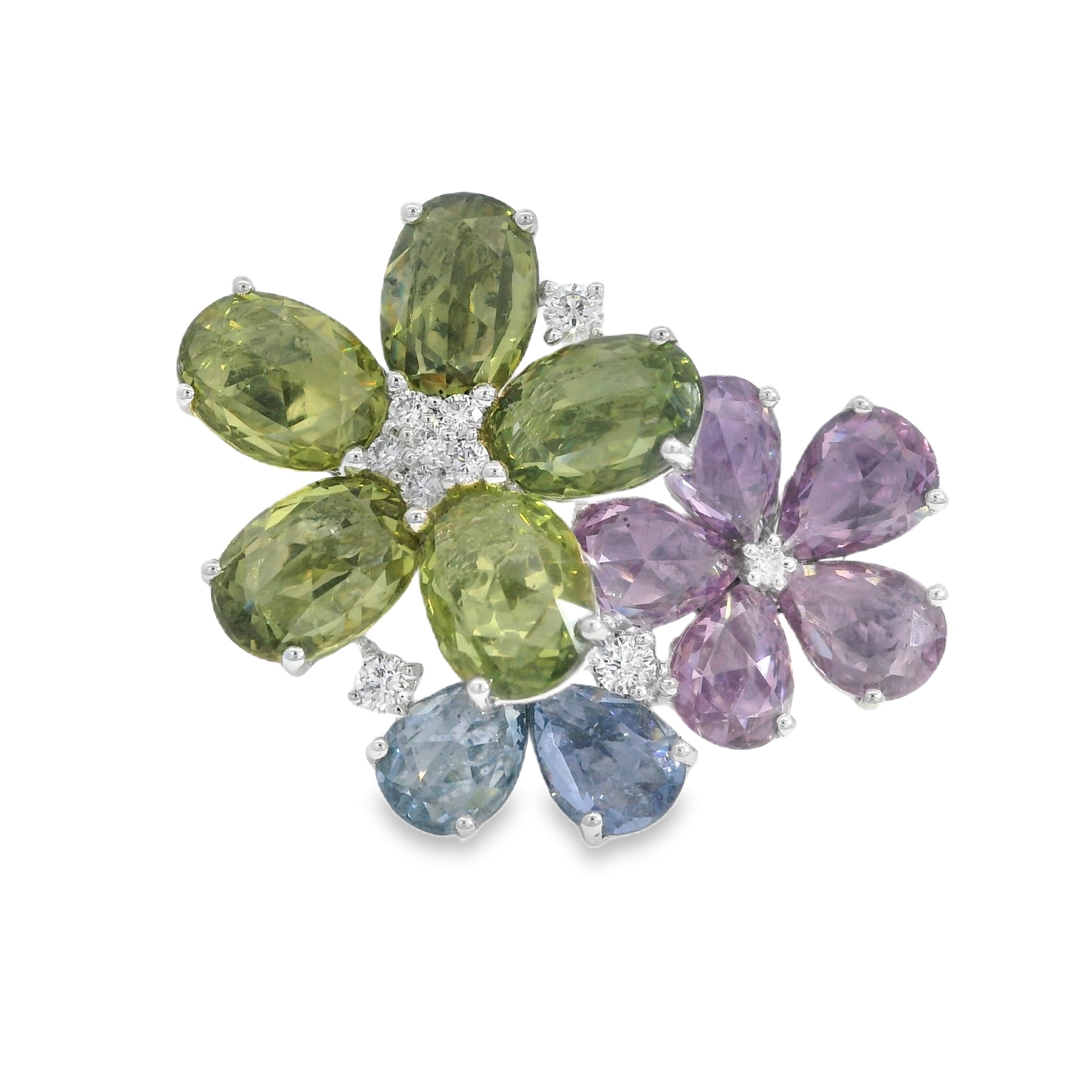 Multicolored Sapphire and Diamond Triple Flower Ring