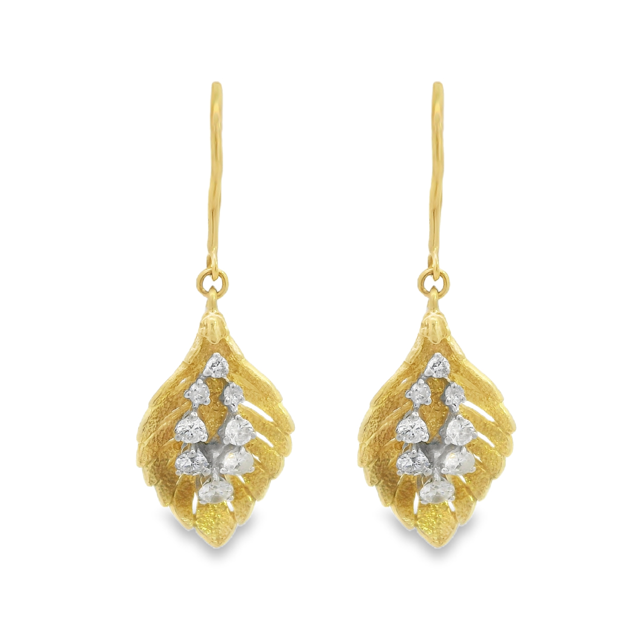 Leaf Hook Earrings with Graduating Round Diamonds