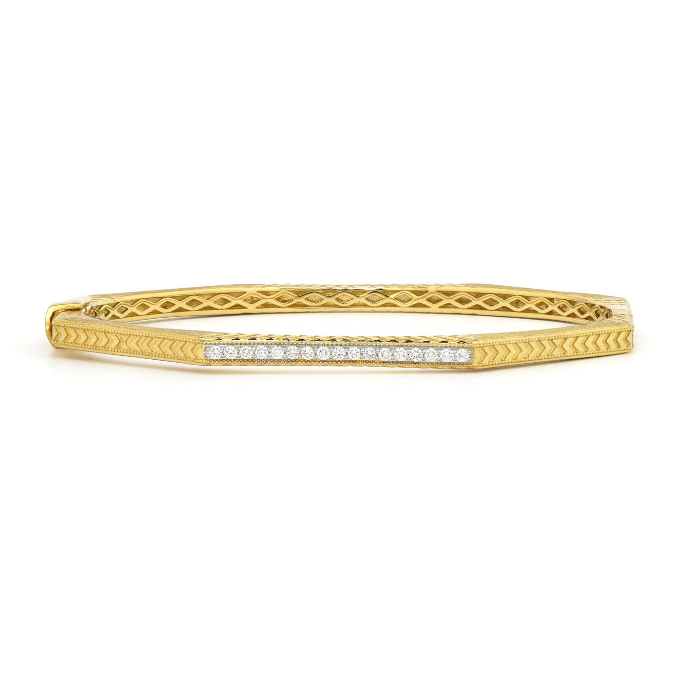 Lisse Octagonal Engraved Pave Bangle Bracelet
