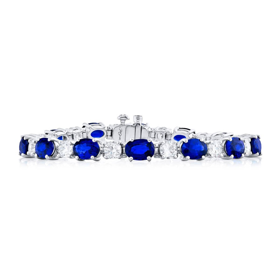 Platinum Oval Sapphire and Diamond Bracelet